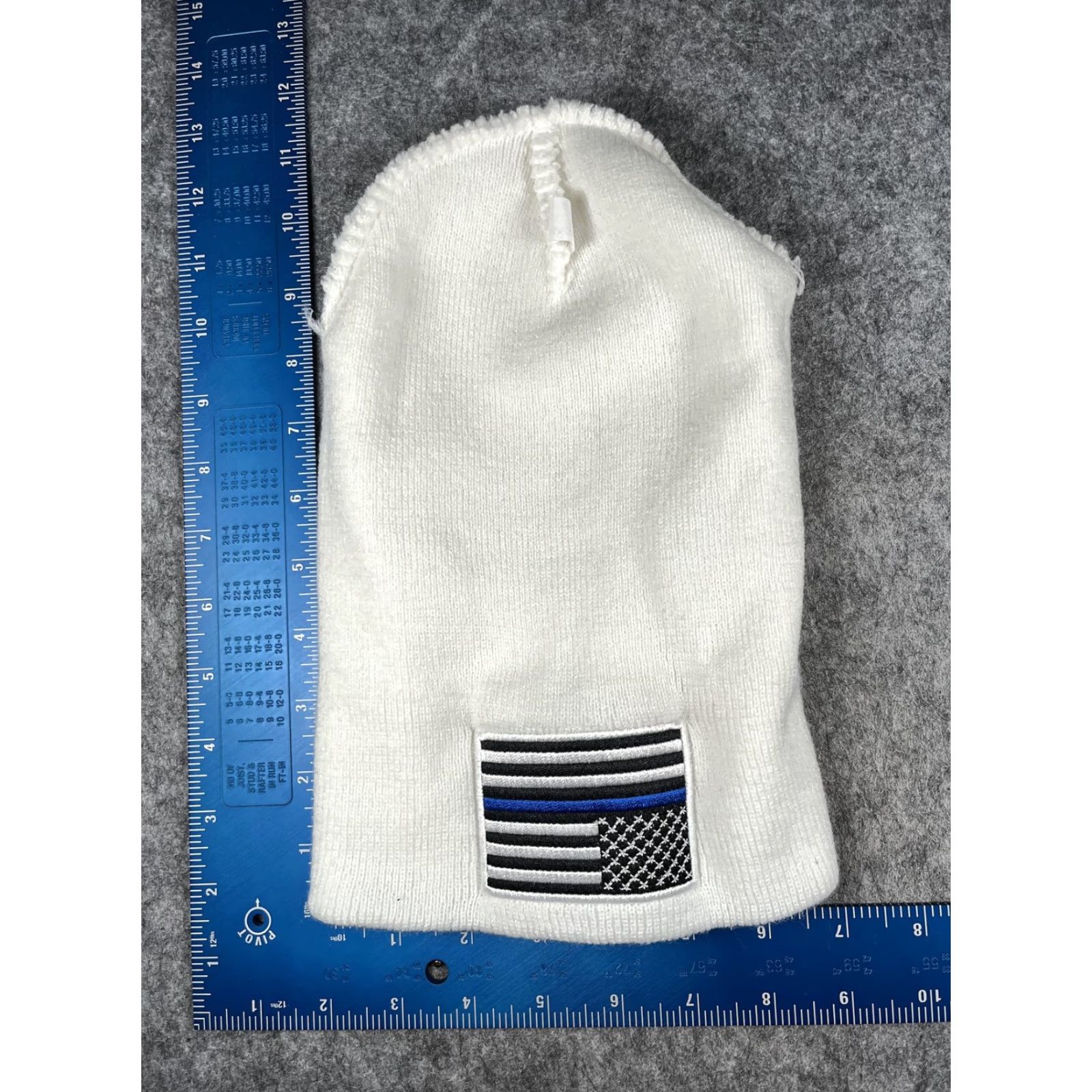 Vintage Thin Blue Line American Flag Beanie Mens One Size White Knit USA Winter Hat Size ONE SIZE - 5 Thumbnail