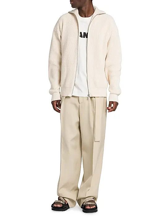 Jil Sander o1loc1c0426 Cotton Zip Up Turtleneck Cardigan in Beige Size US L / EU 52-54 / 3 - 5 Thumbnail