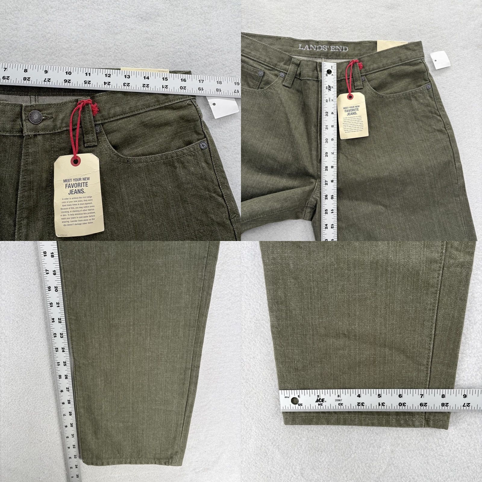 Lands' End Lands' End Traditional Fit Jeans Mens 33x34 Green Medium Wash Denim Straight NWT Size US 33 - 8 Thumbnail