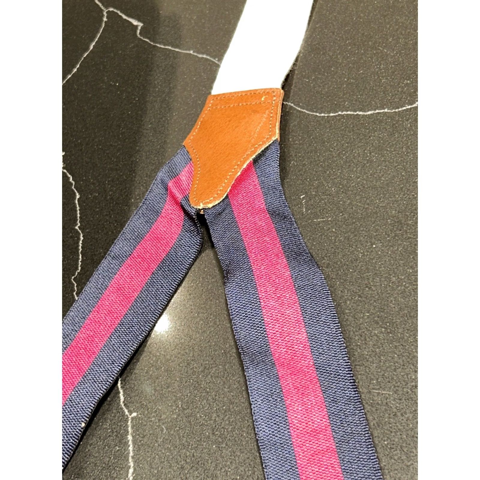 Brooks Brothers VINTAGE Brooks Brothers Striped Suspenders Button-End One SZ Men Red Navy Adjustable Leather Nylon Braces Classic Size ONE SIZE - 5 Thumbnail