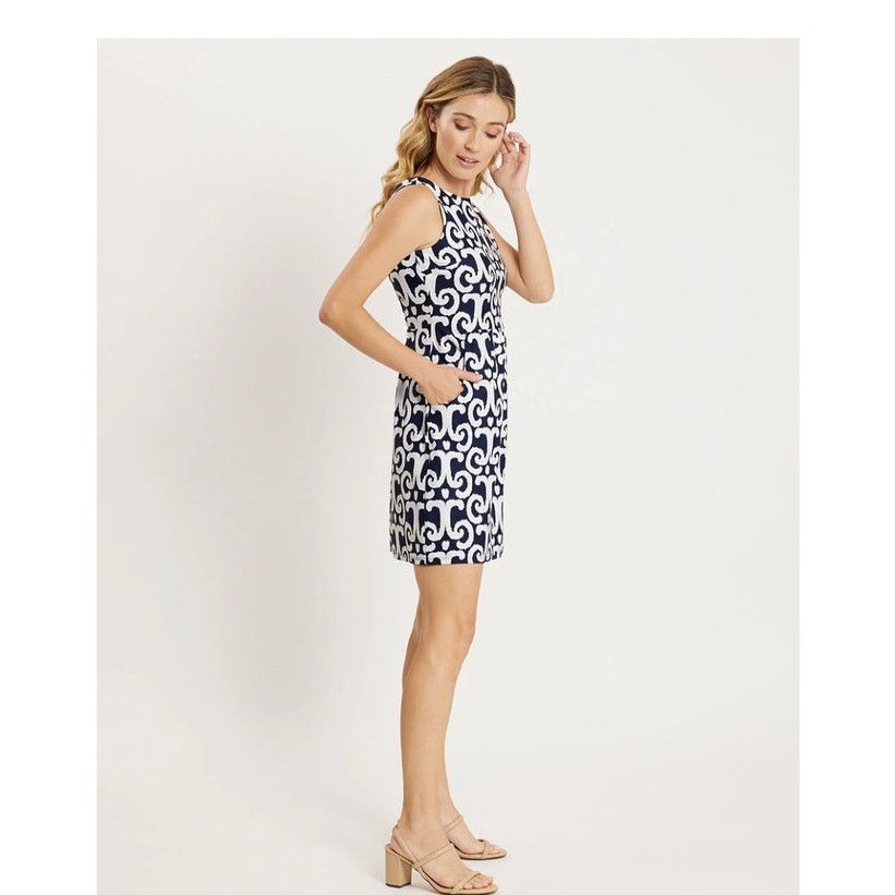 Other NWOT Jude Connally Mary Pat Dress White & Navy Ikat Print S Size S / US 4 / IT 40 - 14 Thumbnail