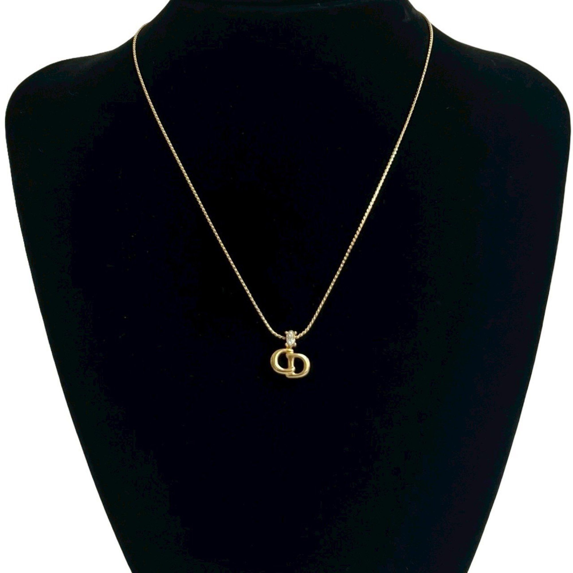 Christian Dior CD logo motif chain necklace pendant gold 641-3