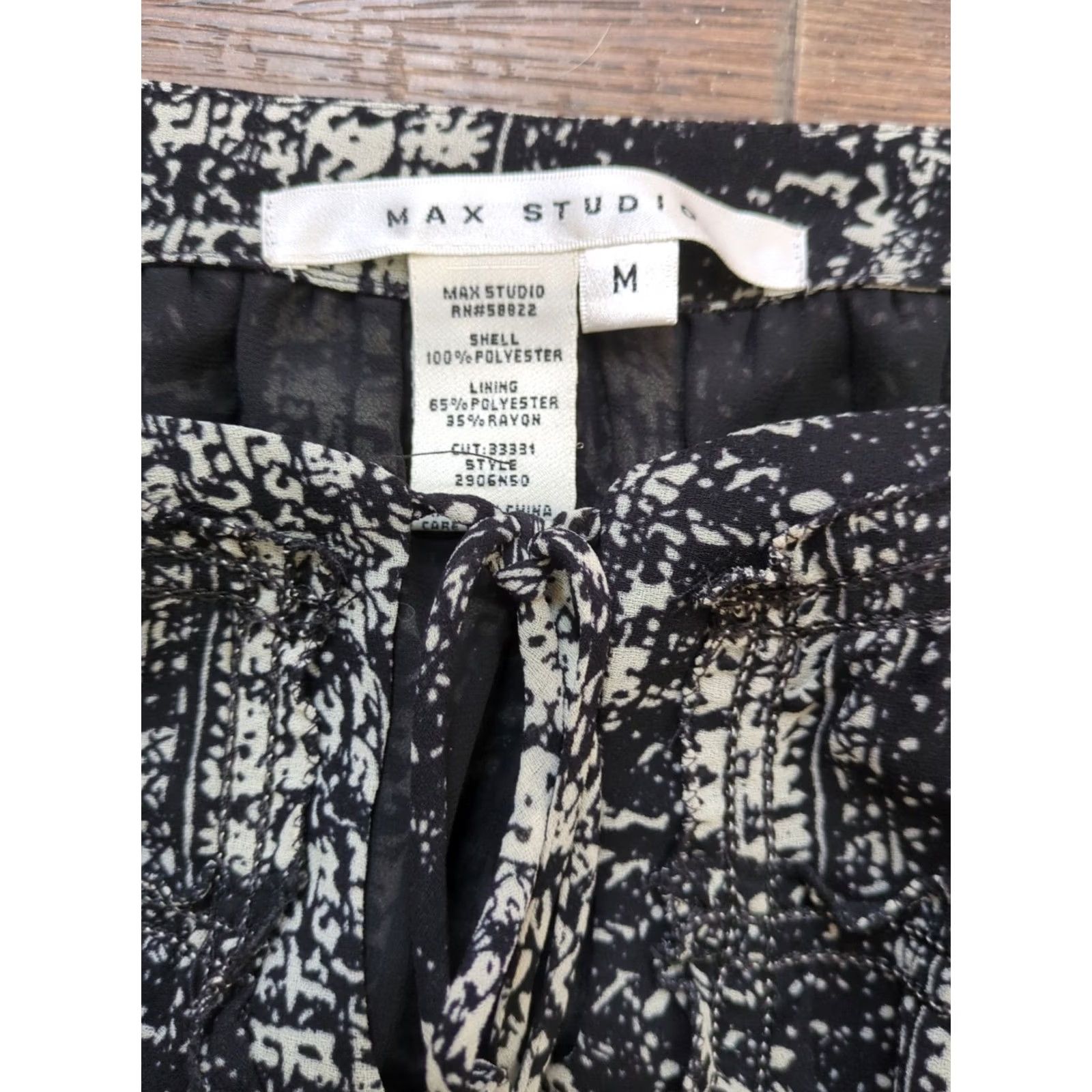 Vintage Max Studio Women Dress Knee Length Tie Balloon Sleeve Smock Tunic Floral Black M Dress Size M / US 6-8 / IT 42-44 - 3 Thumbnail