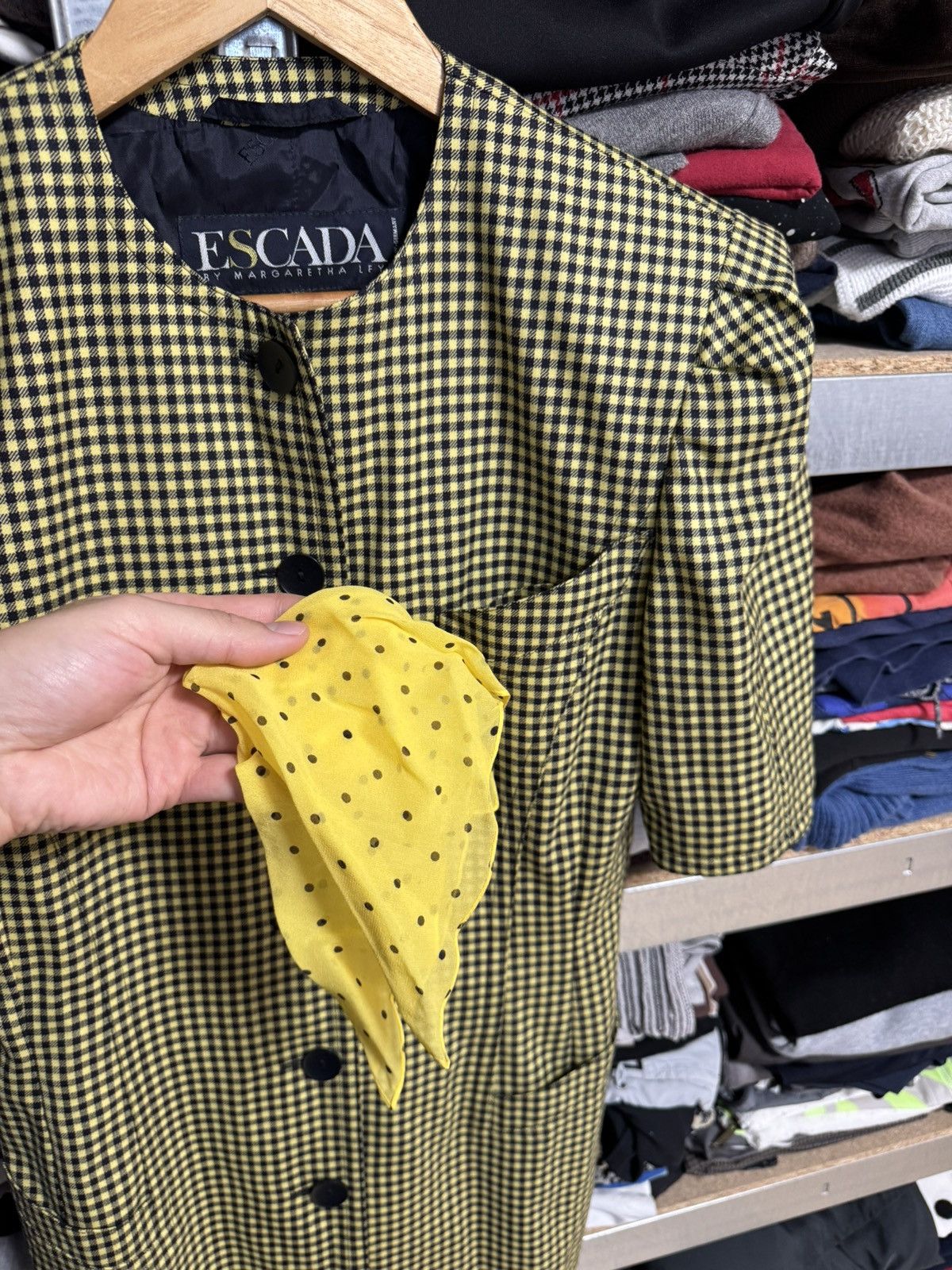 Escada Escada By Margaretha Ley Blazer Sz 38 Vintage 90s Wool Plaid Size XS / US 0-2 / IT 36-38 - 5 Thumbnail