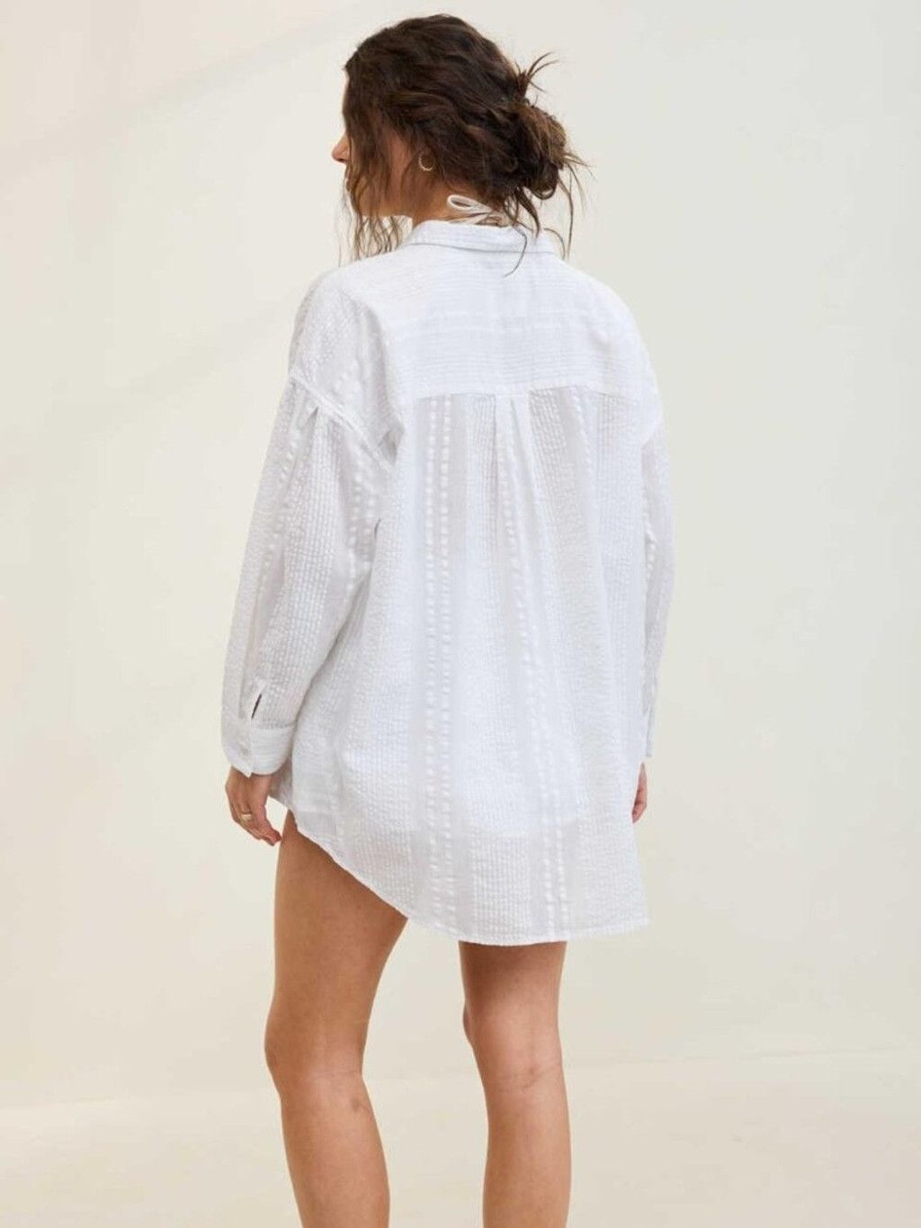 American Eagle Outfitters NWT Aerie Seersucker Oversized Cover-Up Button Down Shirt M Size M / US 6-8 / IT 42-44 - 2 Thumbnail