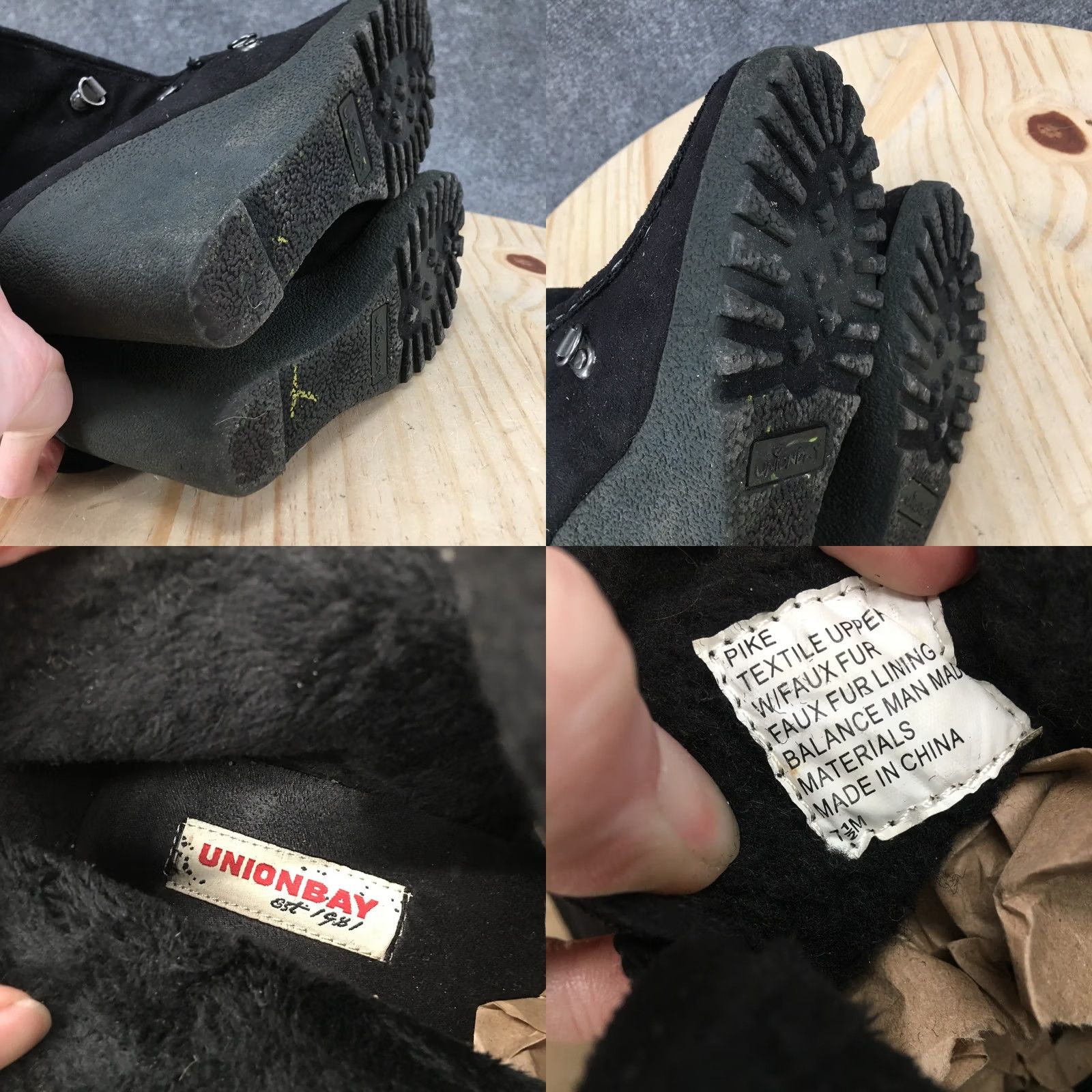 Vintage Unionbay Boots Womens 7.5 M Pike Ankle Booties Lace Up Wedge Heels Black Fabric Size US 8 / IT 38 - 9 Thumbnail