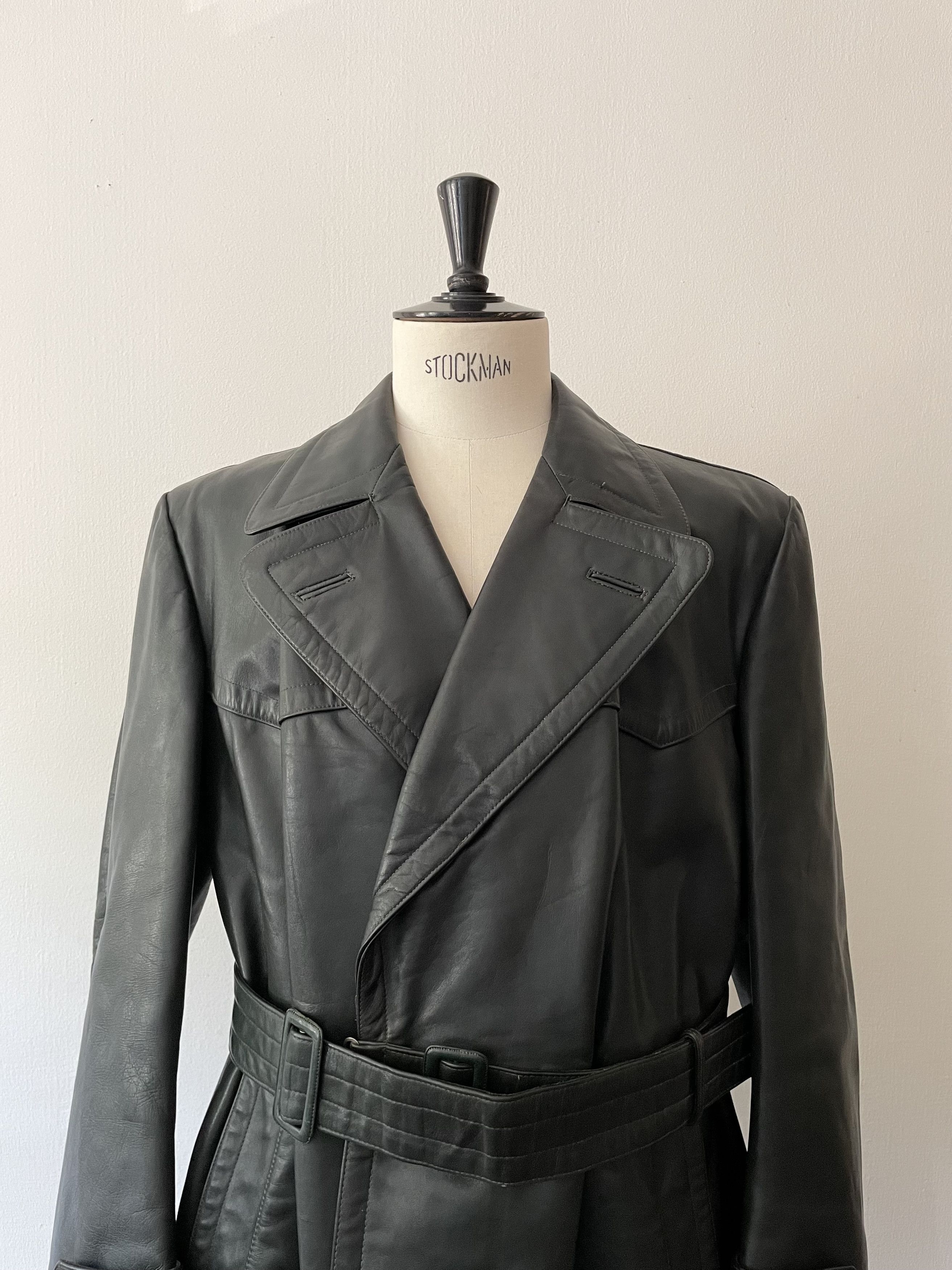 Vintage 1930's German Police Officer Leather Coat - Large Size US L / EU 52-54 / 3 - 3 Thumbnail
