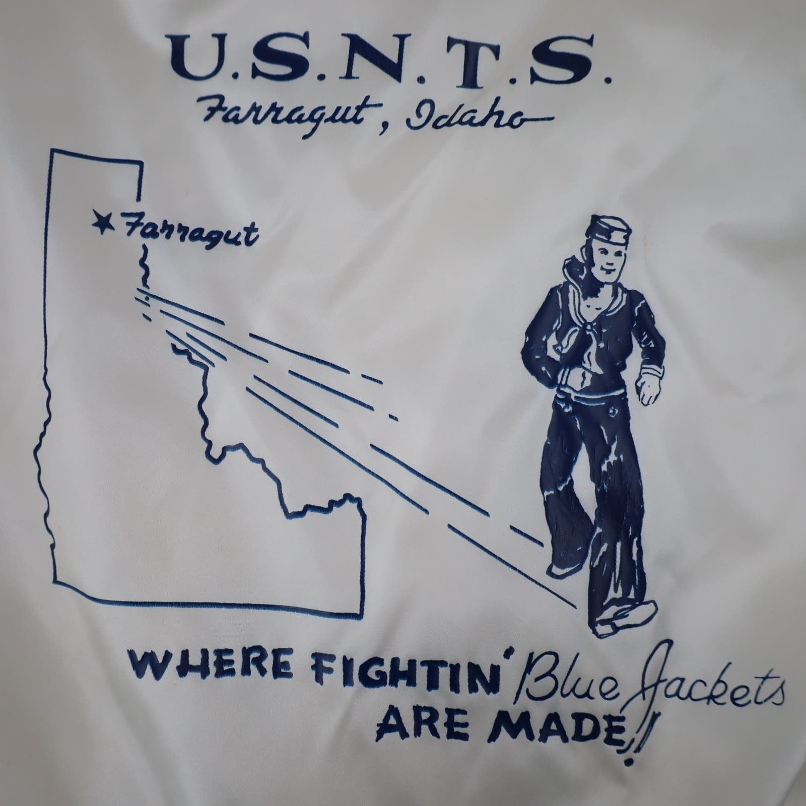 Vintage Vintage USNTS US Navy Fightin Blue Jackets Satin Jacket Size US XXL / EU 58 / 5 - 11 Thumbnail