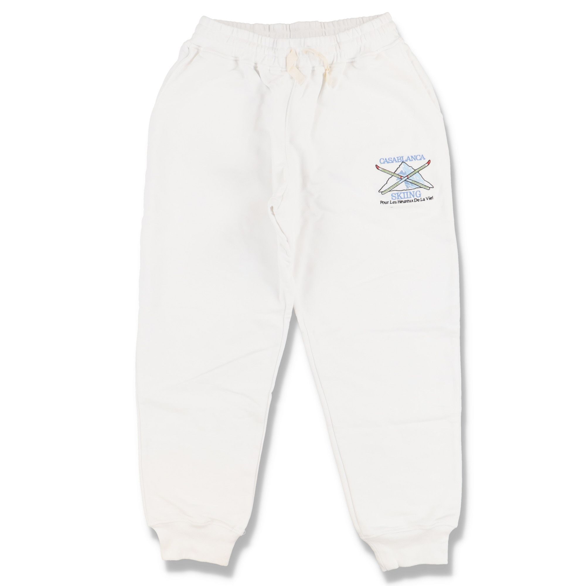 White Embroidered Skiing Logo Sweatpants