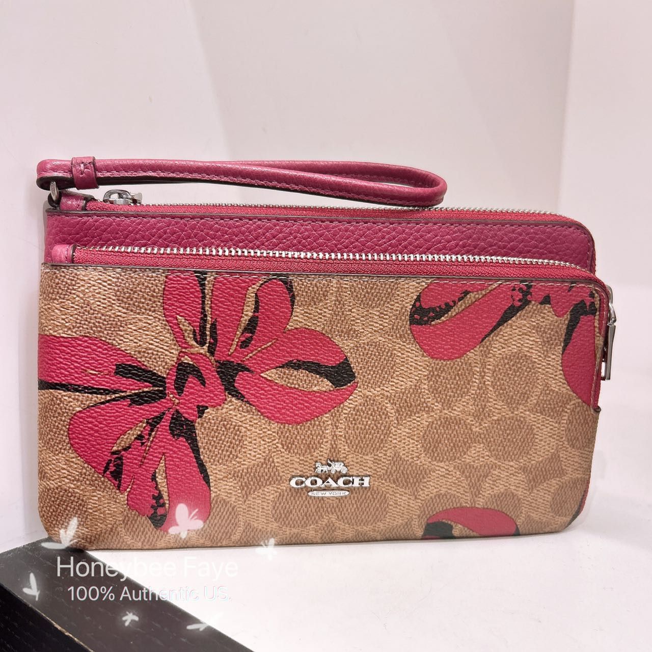 Coach Double Zip Wallet In Signature Canvas With Bow Print CAA84 Size ONE SIZE - 1 Thumbnail