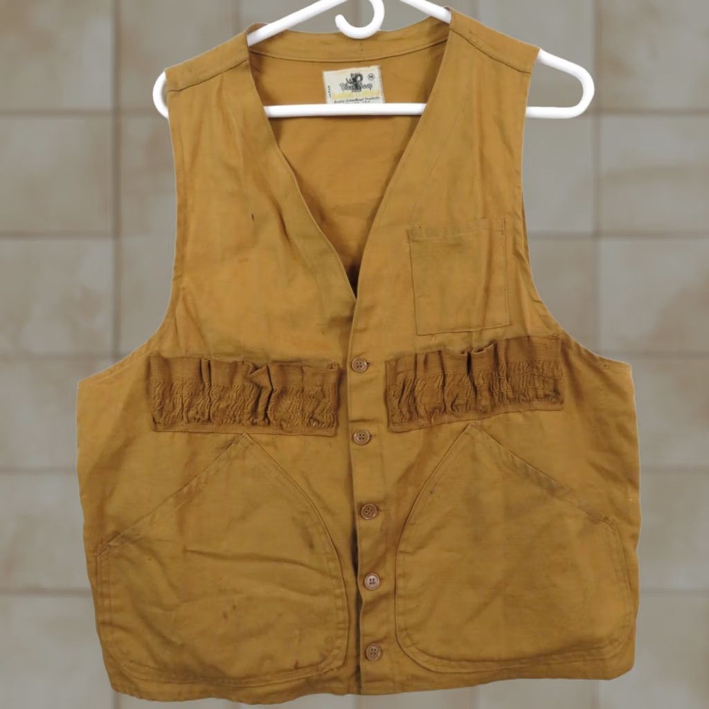 Vintage VINTAGE 1950'S Black Sheep Hunting Vest Brown M with Pockets, Cotton, Button Closure, Game Pouch, Overcoat Style, Men, Fall/Winter Classic Size US M / EU 48-50 / 2 - 1 Thumbnail
