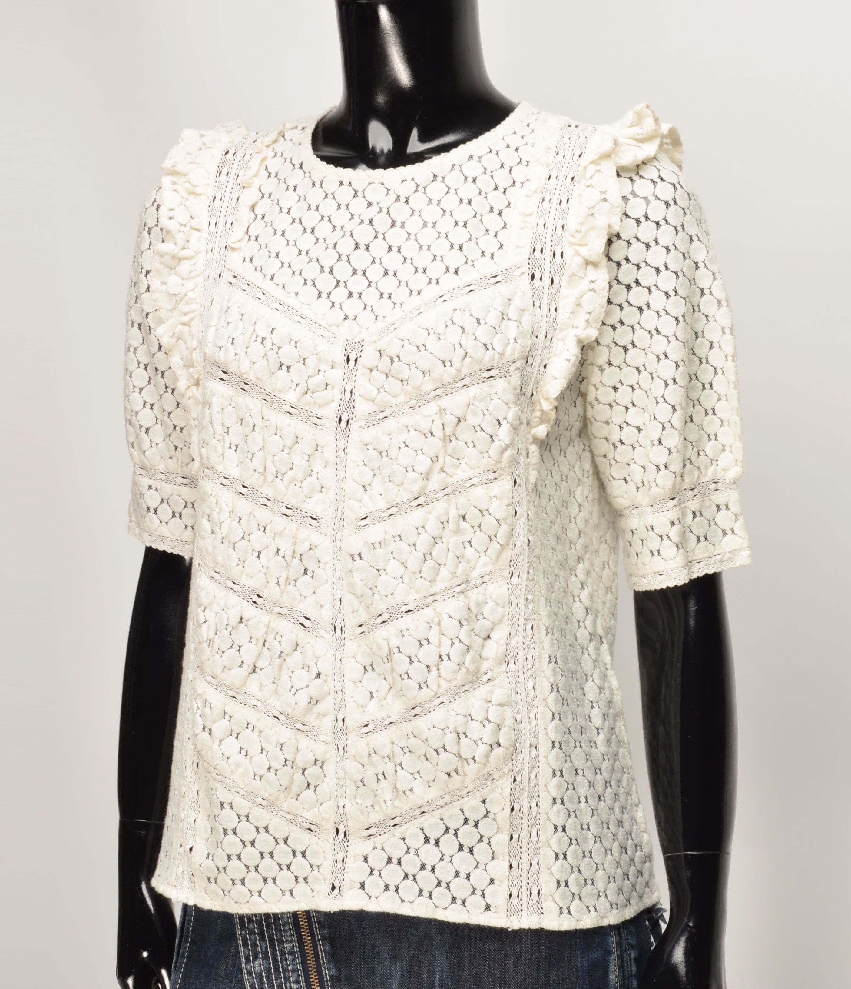 Sezane Sezane Milky Cottagecore Gepure Lace Blouse Top Size XS / US 0-2 / IT 36-38 - 2 Thumbnail