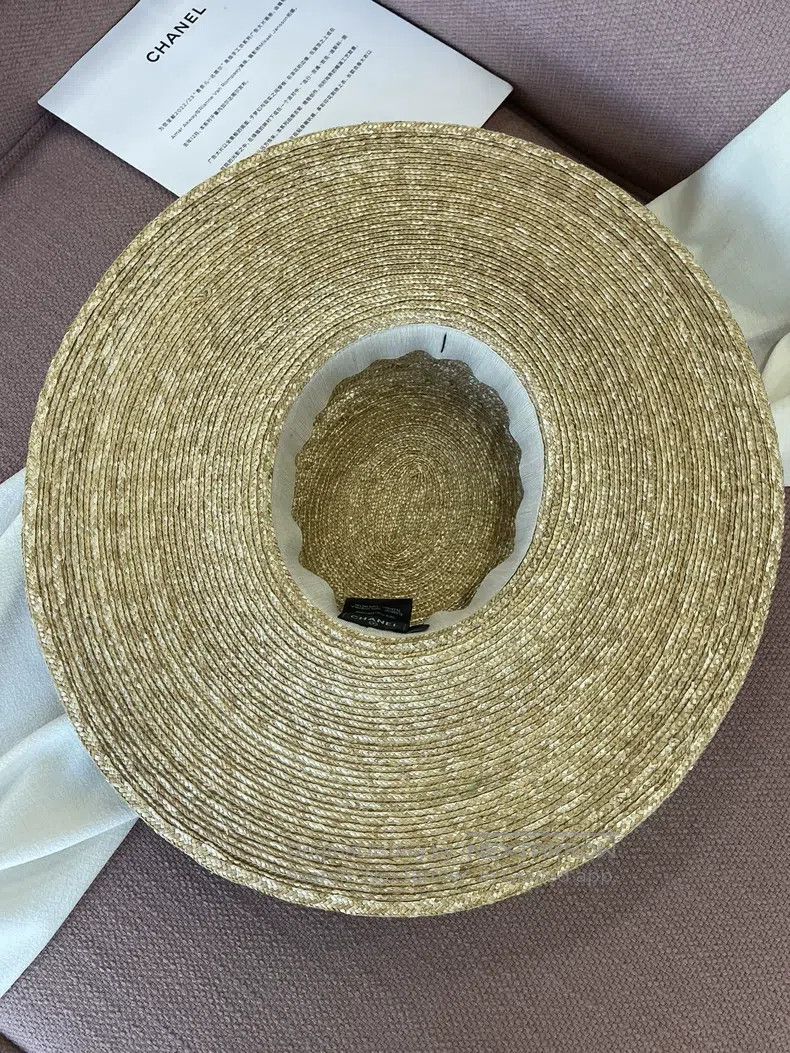 Chanel Chanel Green webbing large wide-brimmed straw hat Size ONE SIZE - 4 Thumbnail