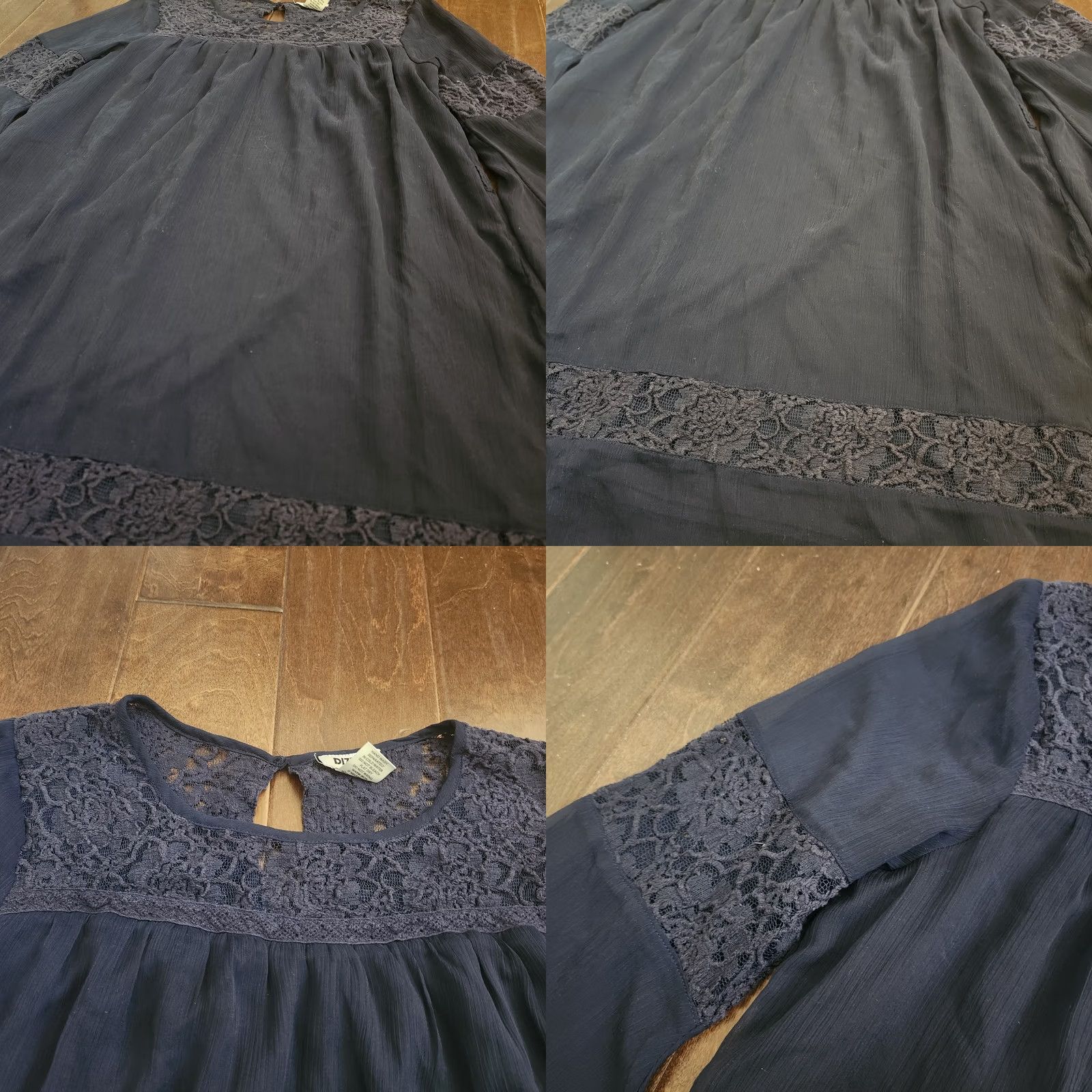 Bell Dizzire Dress Womens Large Black Lace Chiffon Bell Sleeve Grunge A-Line Knee Length Size L / US 10 / IT 46 - 8 Thumbnail