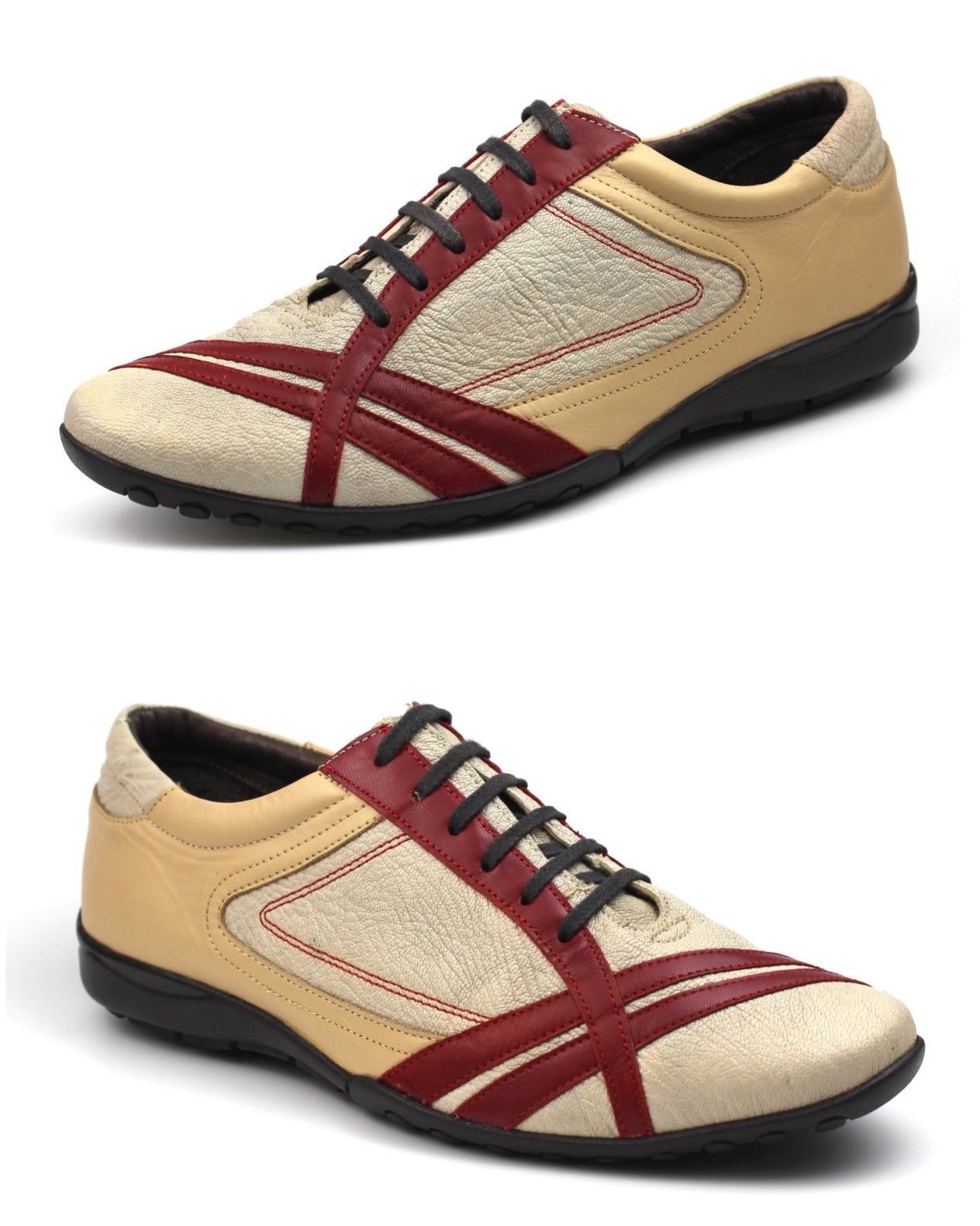 Japanese Brand 2000S HAWKINS CREAM x RED STRIPE PEBBLED LEATHER SNEAKERS Size US 8.5 / EU 41-42 - 2 Thumbnail