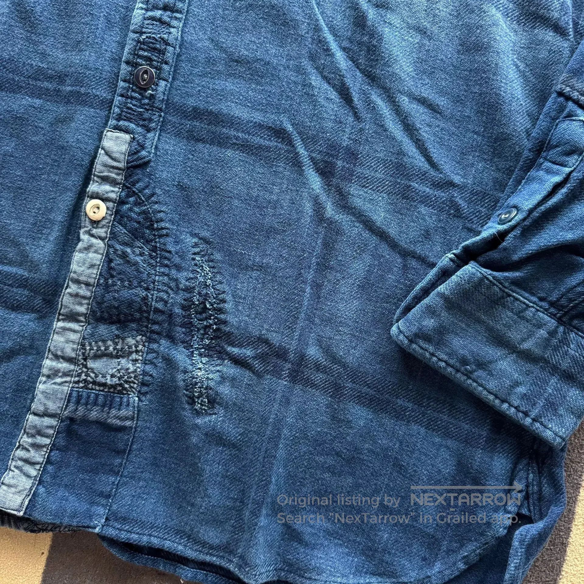 RRL Ralph Lauren Ralph Lauren Indigo Sashiko Patch Shirt. Size US XL / EU 56 / 4 - 6 Thumbnail