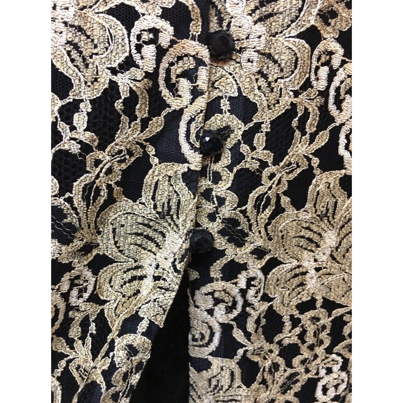 Liz Claiborne VINTAGE Liz Claiborne Jacket 12 Black Gold Lace Overlay Night Evening Dressy Party Size XL / US 12-14 / IT 48-50 - 2 Thumbnail