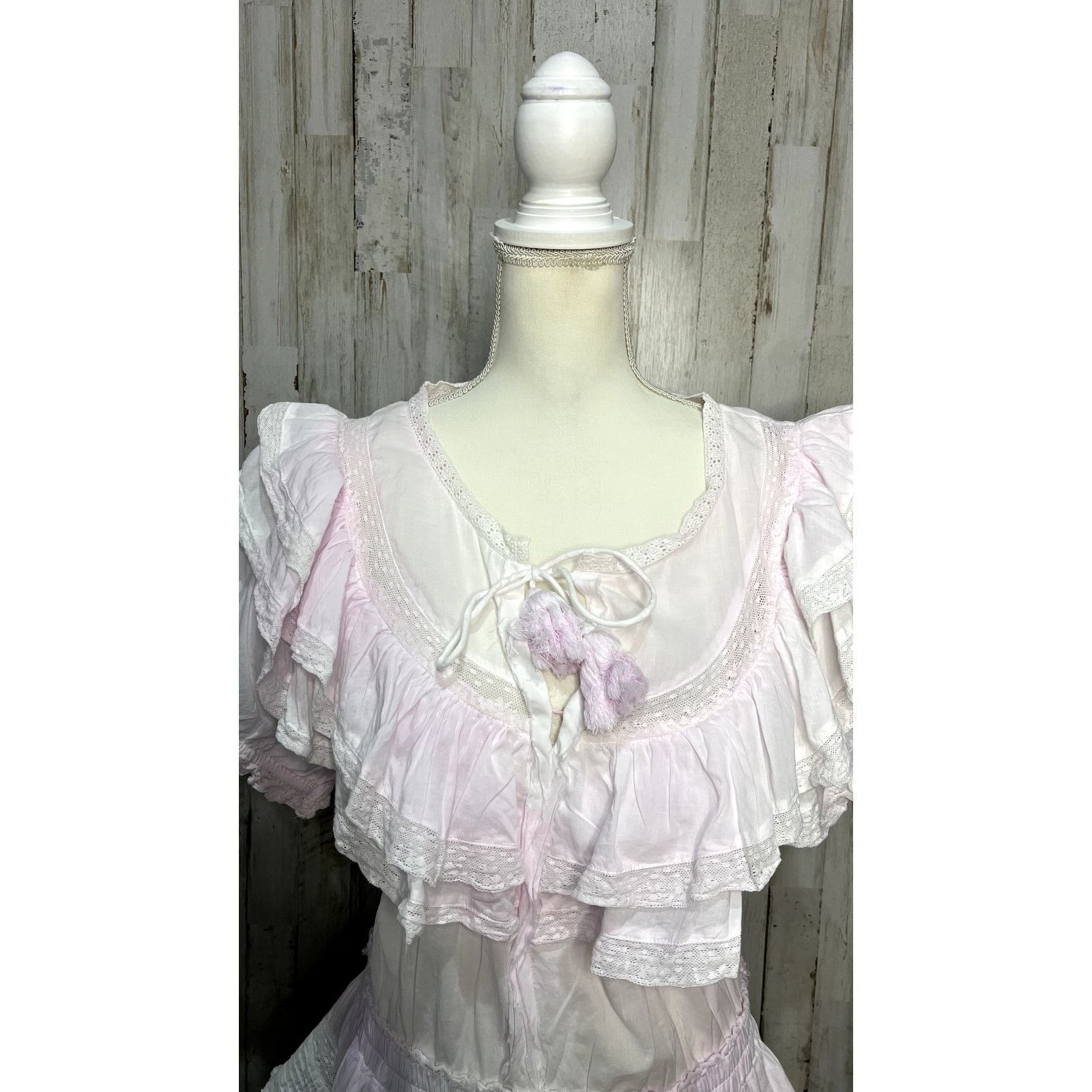 LoveShackFancy LoveShackFancy Women's XL Pink Eyelet Ruffle Mini Dress Size XL / US 12-14 / IT 48-50 - 4 Thumbnail