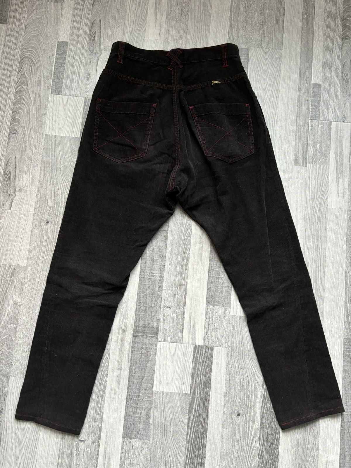 20471120 Hyoma 'Red Line' Black Corduroy Trousers Pants