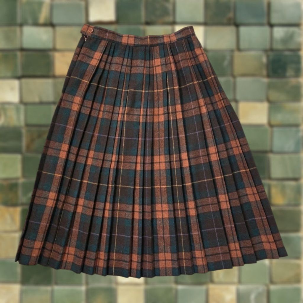 Vintage VINTAGE Skirt Plaid Midi Aline Wool Teal/brown Womens XS 26” 27.5" High Rise Pleated Swing Depression? Size 26" / US 2 / IT 38 - 1 Thumbnail