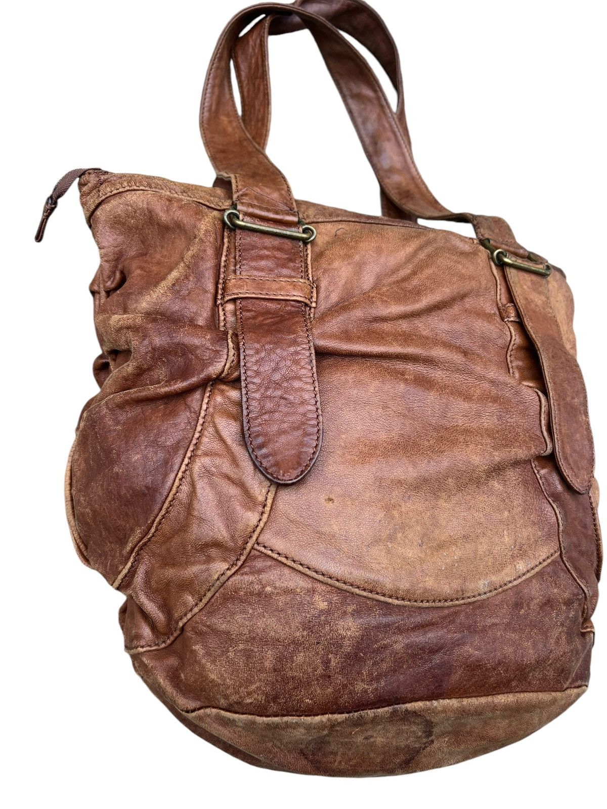 Leather Trashed Zucca Japan Distress Patina Leather Bag Tote Size ONE SIZE - 8 Thumbnail