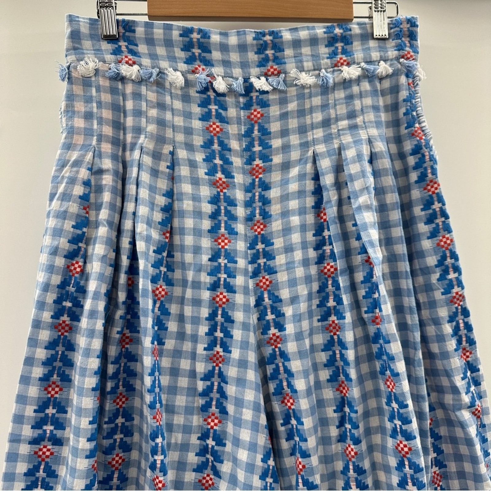 Dodo Bar Or DoDo Bar Or Fernanda Wide Leg Gingham Tassel High Rise Pants Size 31" - 2 Thumbnail