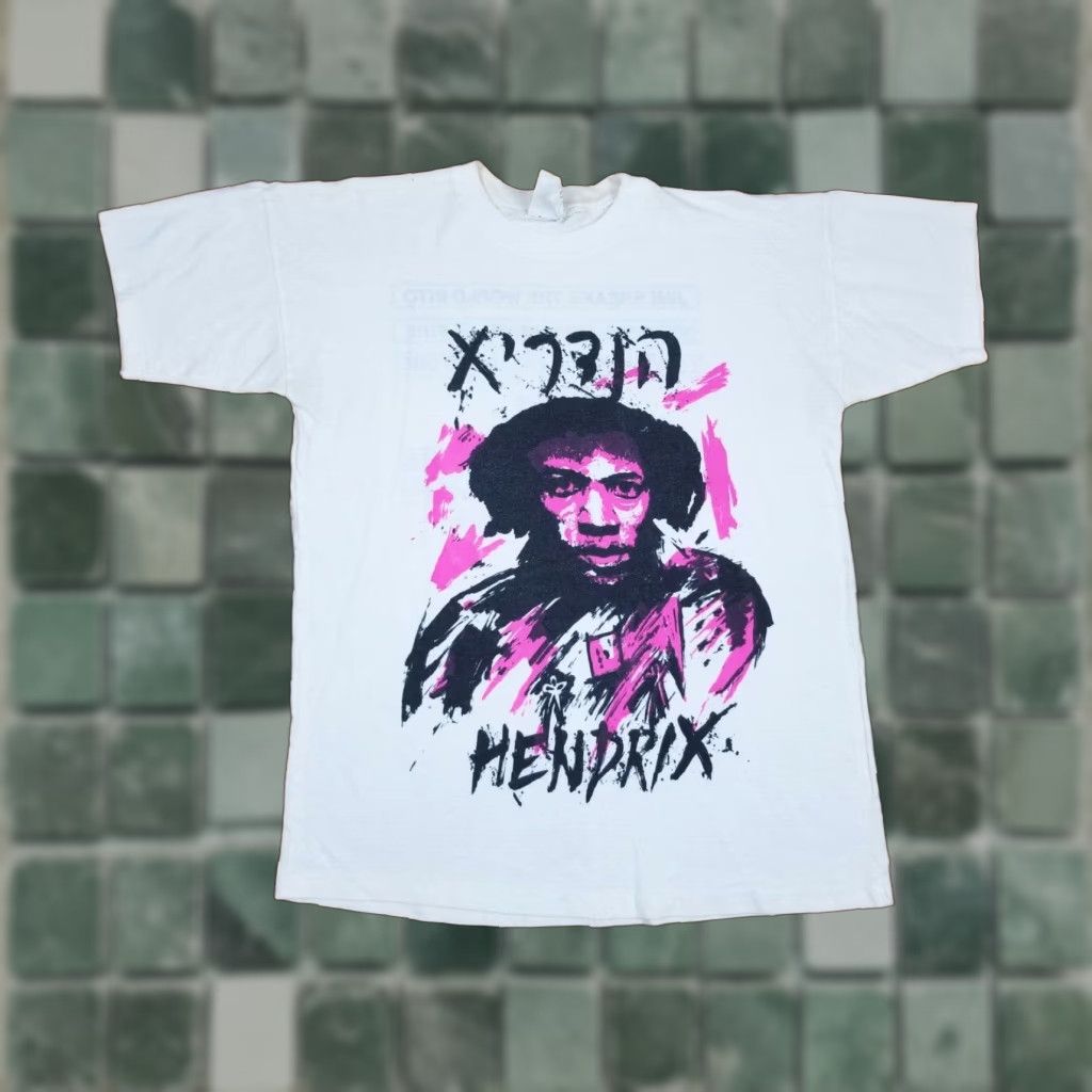 Vintage VINTAGE JIMI HENDRIX GUITAR ROCK ISRAEL TOUR T-SHIRT XLARGE Mens XL White Cotton SZ XLARGE 80's Retro Size US XL / EU 56 / 4 - 1 Thumbnail