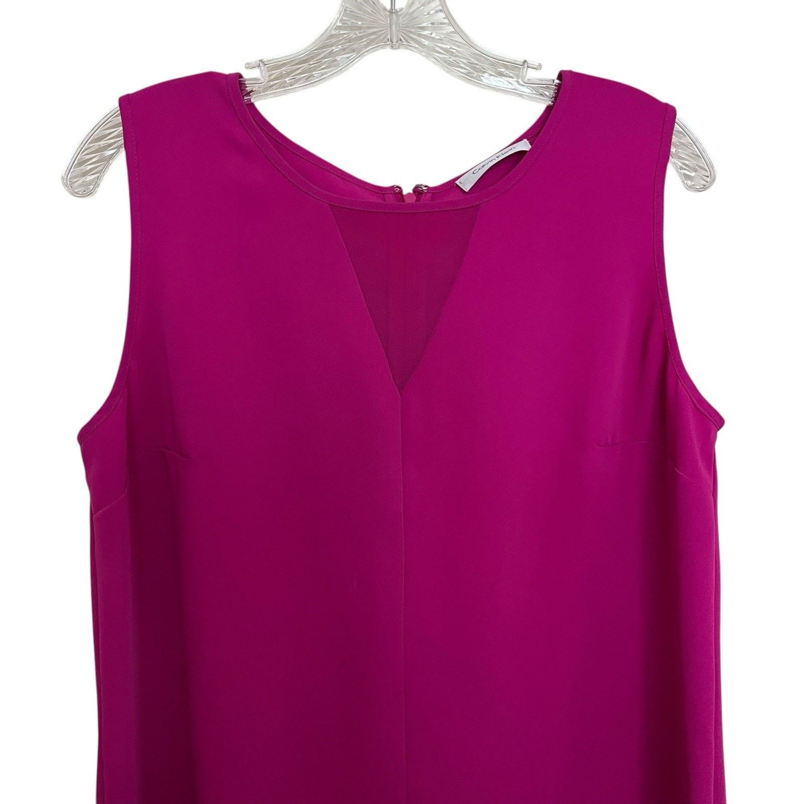 Calvin Klein Calvin Klein | Hot Pink Fuchsia Sleeveless Top Mesh Neckline Size L / US 10 / IT 46 - 2 Thumbnail