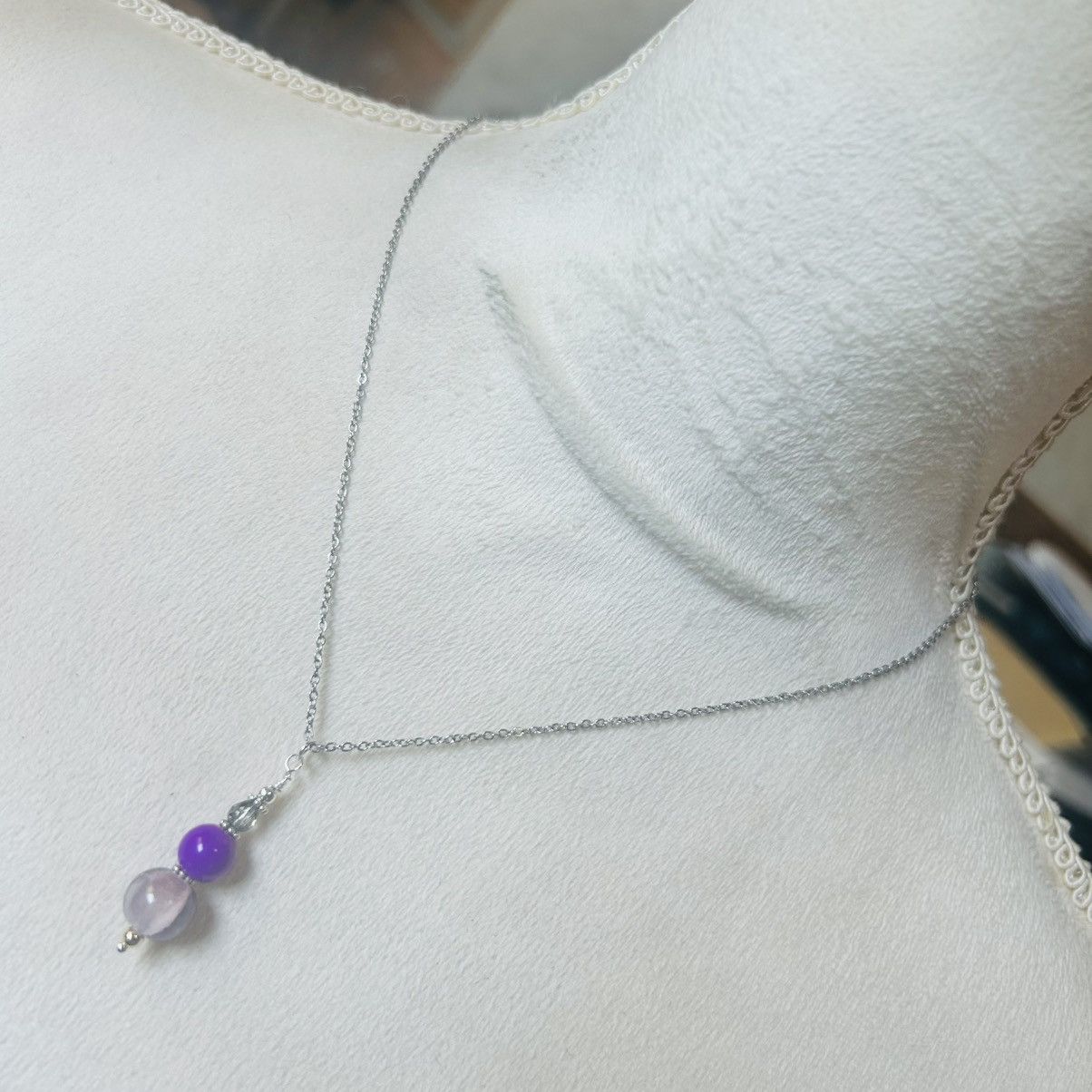 Handmade Handcrafted art glass bead drop pendant on chain necklace Size ONE SIZE - 2 Thumbnail
