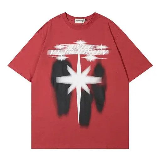 image of Vintage Shadow Graphic Gothic Streetwear T Shirt in Red, Men's (Size Medium)
