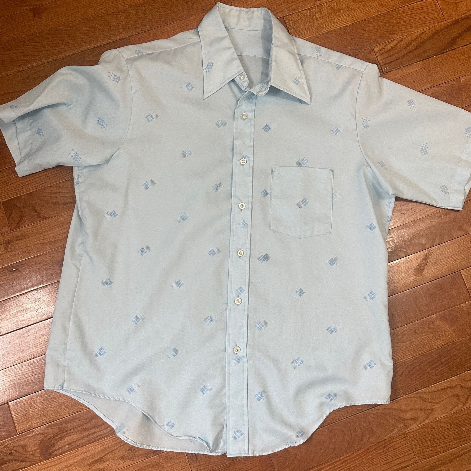 Vintage Vintage 1970' s Men's Blue Dagger Collar Shirt XL Size US XL / EU 56 / 4 - 1 Thumbnail