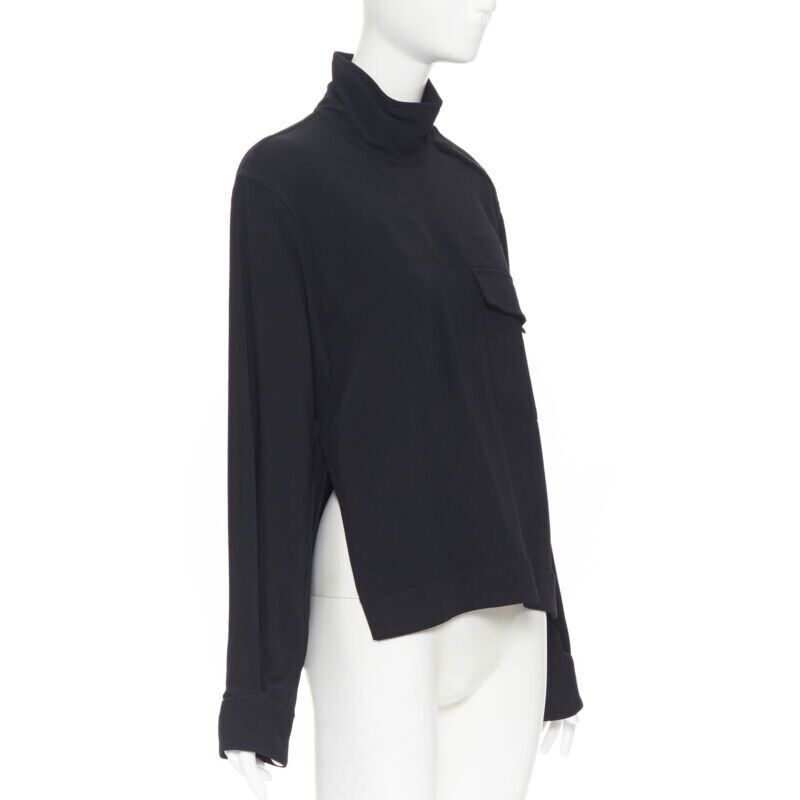 Victoria Beckham VICTORIA BECKHAM black crepe flap breast pocket strapped collar blouse top UK8 M Size S / US 4 / IT 40 - 1 Thumbnail