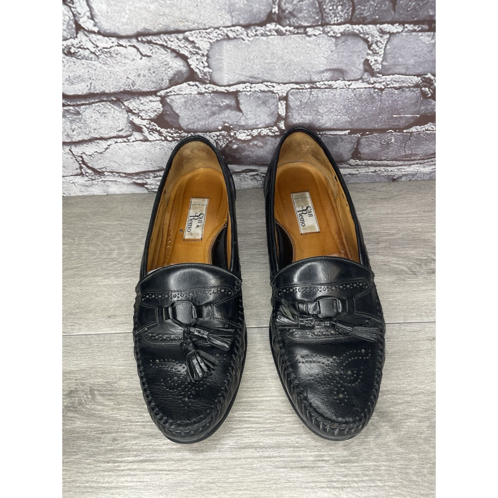 Other SAN REMO Black Leather Wingtip Tassel Loafers Dress Shoes Me Size US 12 / EU 45 - 22 Thumbnail