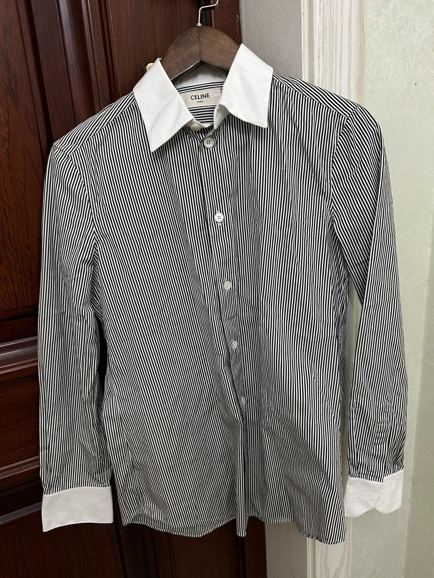 Celine Celine Black and White Striped Shirt Size S / US 4 / IT 40 - 1 Thumbnail