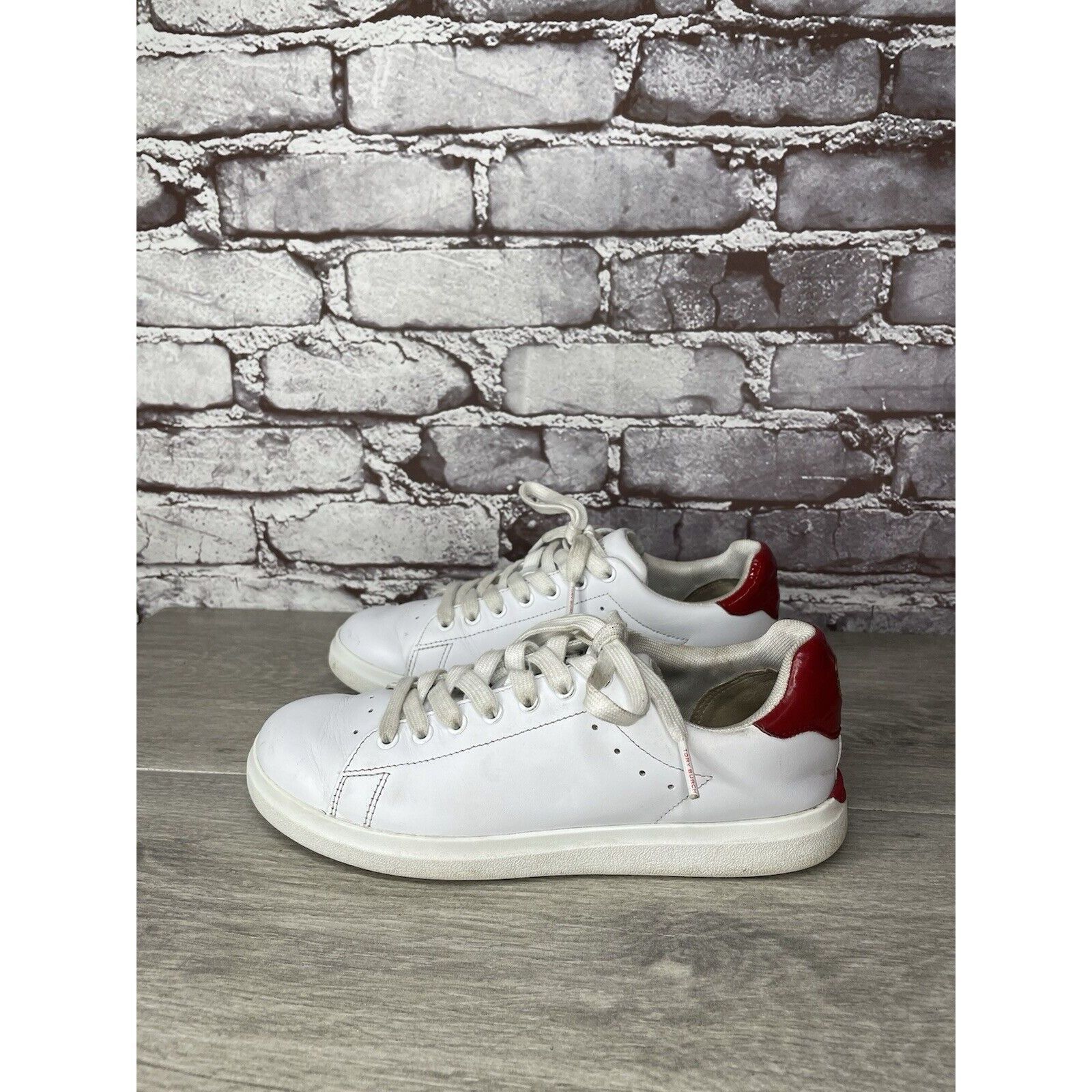 Tory Burch TORY BURCH Howell Court White Leather Red Sneakers Shoes Wom Size US 6.5 / IT 36.5 - 18 Thumbnail