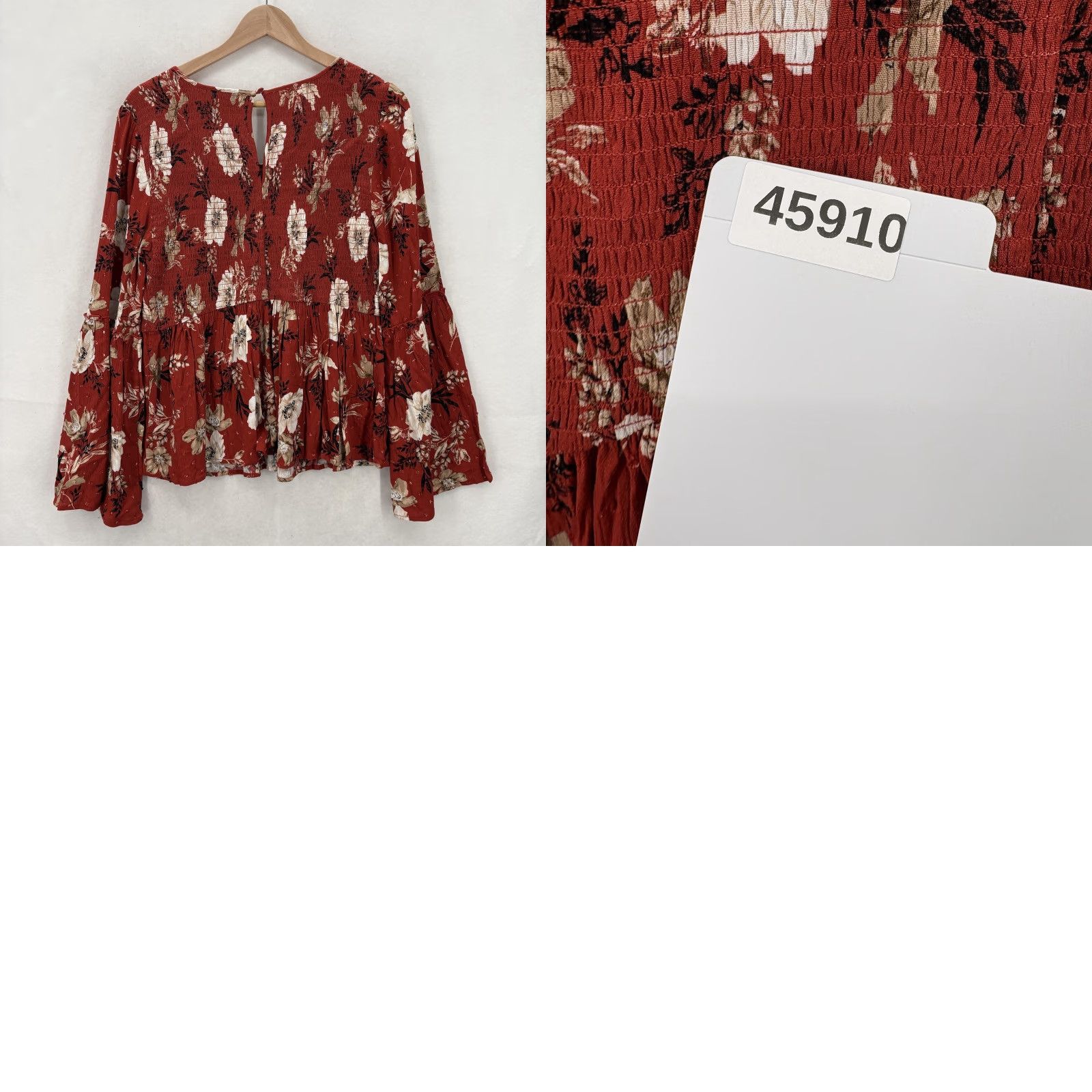 Torrid Torrid Shirt Womens 1X Red Floral Smocked Peplum Boho Bell Sleeve Top Blouse NWT Size XL / US 12-14 / IT 48-50 - 9 Thumbnail