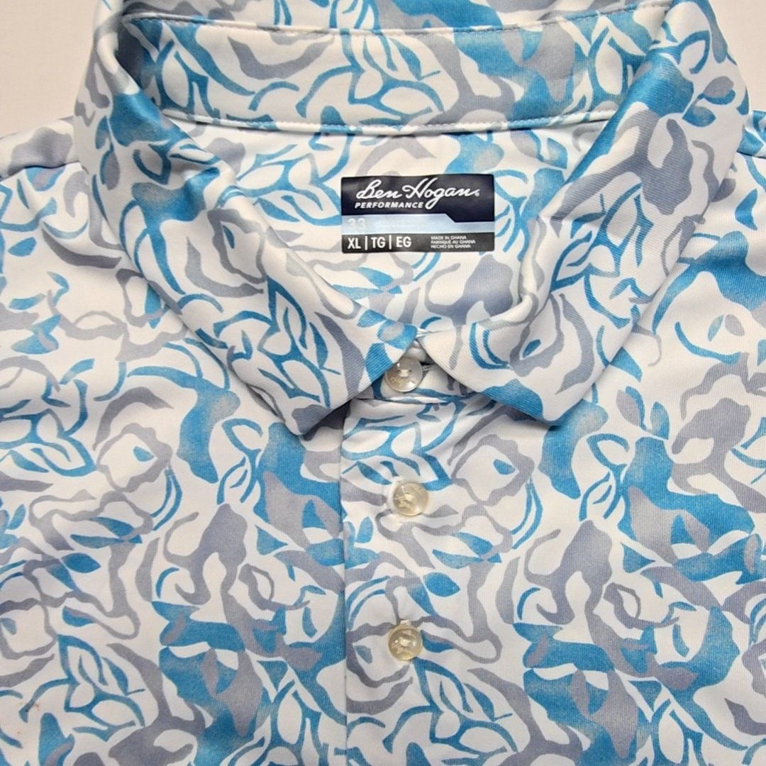 Hogan Ben Hogan Performance Polo XL Blue Gray Abstract Print Shirt Size US XL / EU 56 / 4 - 7 Thumbnail