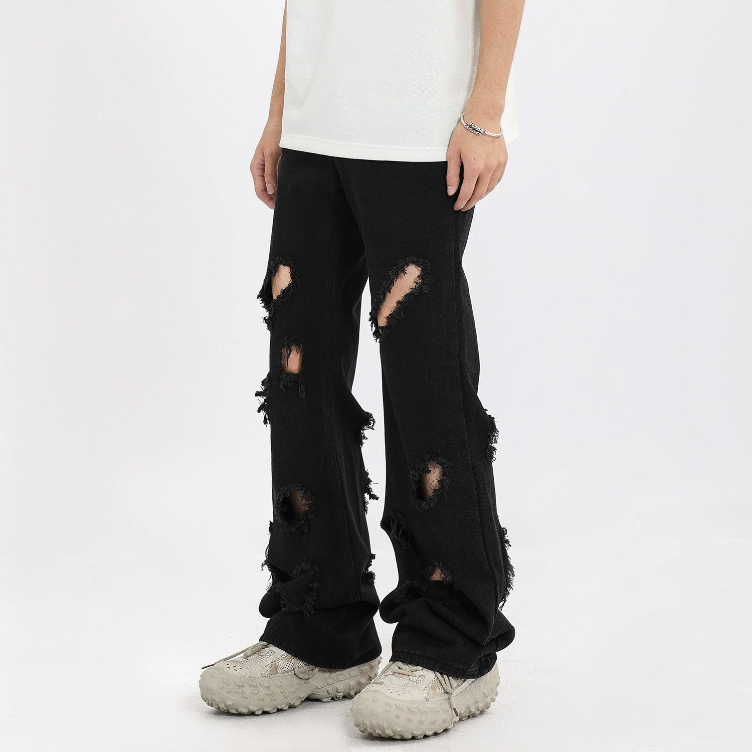 American men's retro straight leg casual ripped jeans