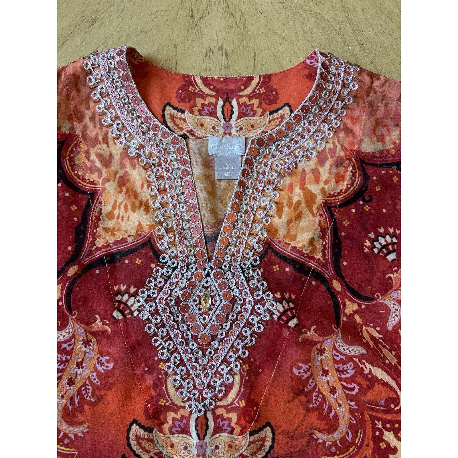 Chicos CHICO'S SHEER Tunic TOP S COVERUP Coastal EARTH TONES BOHO Size S / US 4 / IT 40 - 2 Thumbnail