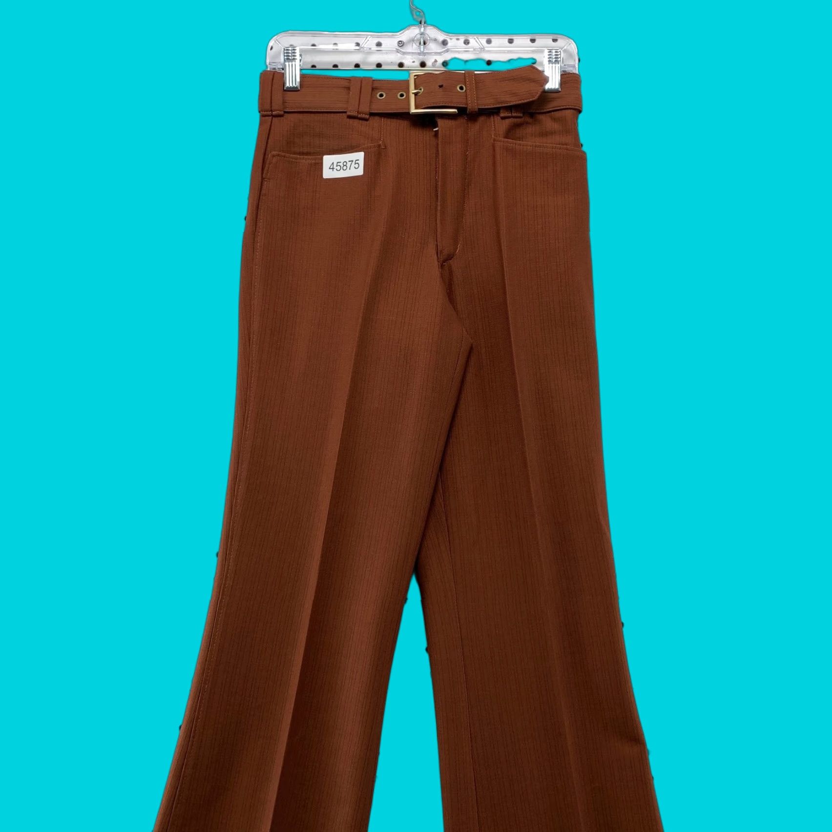 Vintage VINTAGE 70s Mens Mod Disco Pants 28x31 Brown Belted Flare Trousers Falcon Zip Pants Size US 28 / EU 44 - 1 Thumbnail