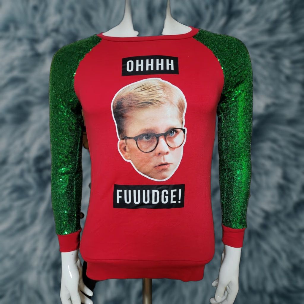 Vintage Womens XS A Christmas Story Ralphie Long Sleeve Sequin Sweatshirt Crew Neck Red 80s Christmas Movies Womens Size S / US 4 / IT 40 - 1 Thumbnail