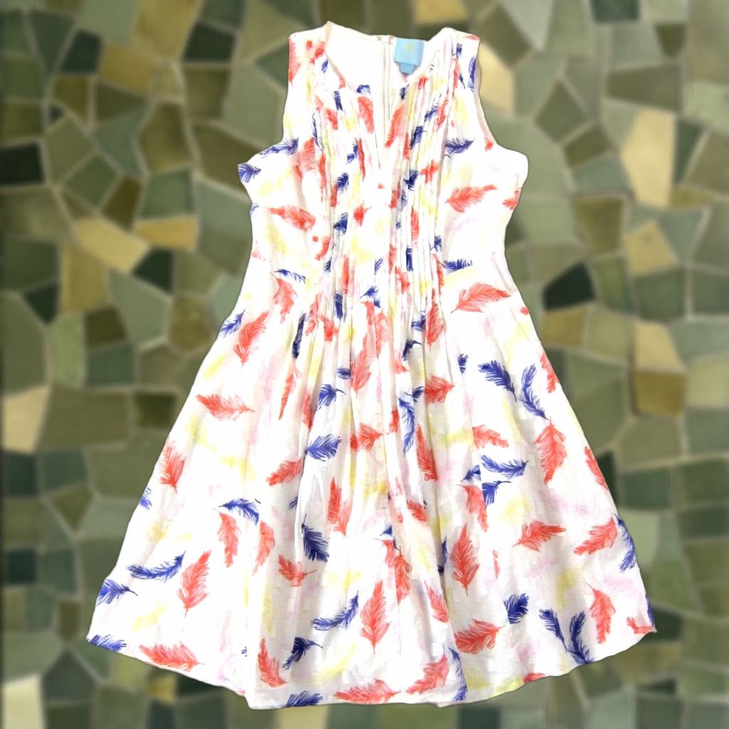 Vintage CeCe White Sleeveless Sheath Dress 2 - 100% Cotton Floral Kaftan A-Line Zip Back Lined Women’s Size XS / US 0-2 / IT 36-38 - 1 Thumbnail