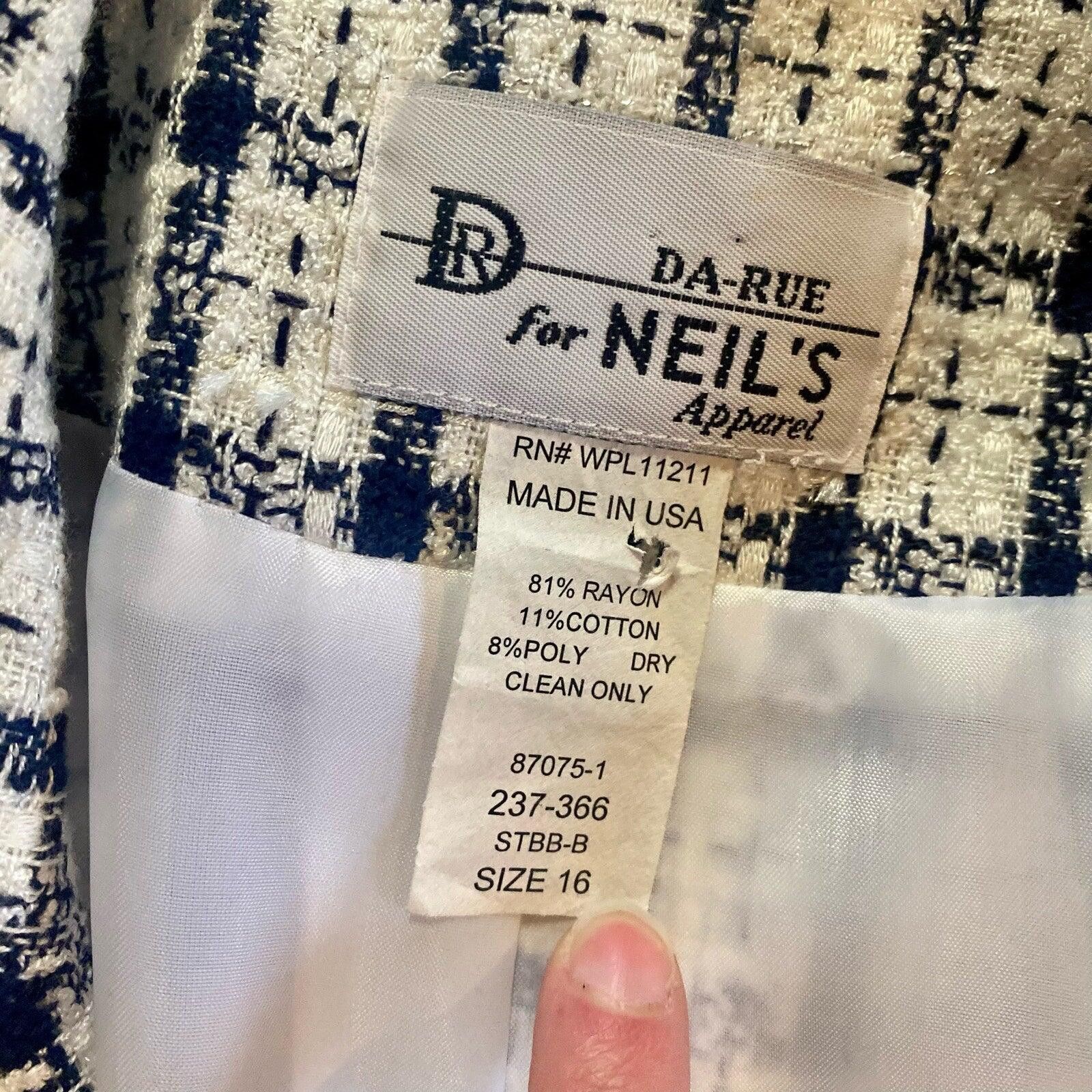 Other Da-Rue Vintage White Metallic Navy Plaid Blazer Womens Large Size L / US 10 / IT 46 - 12 Thumbnail