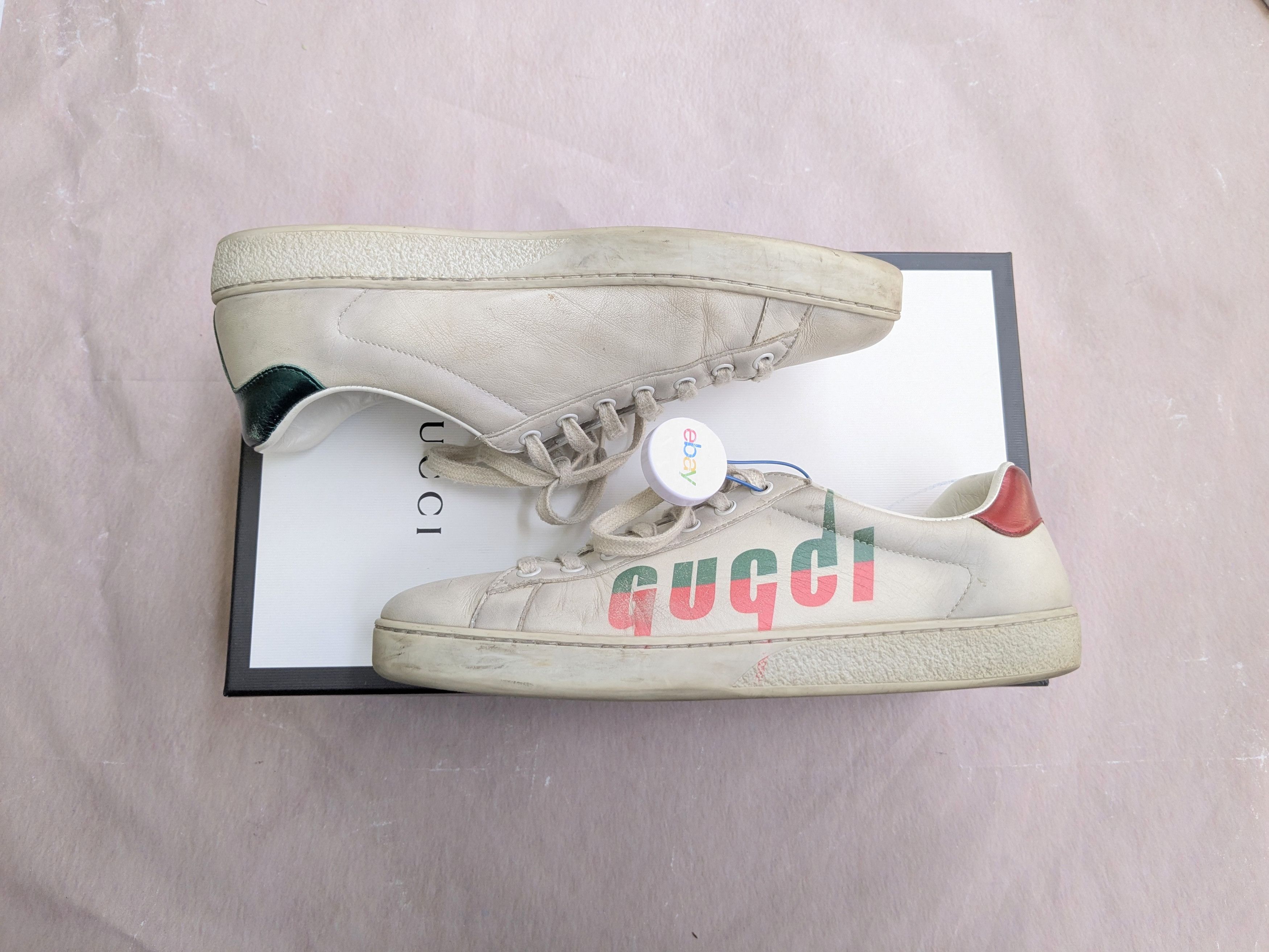 Gucci Gucci Ace Sneakers White 8.5 Distressed Low Tops Leather Size US 8.5 / EU 41-42 - 1 Thumbnail