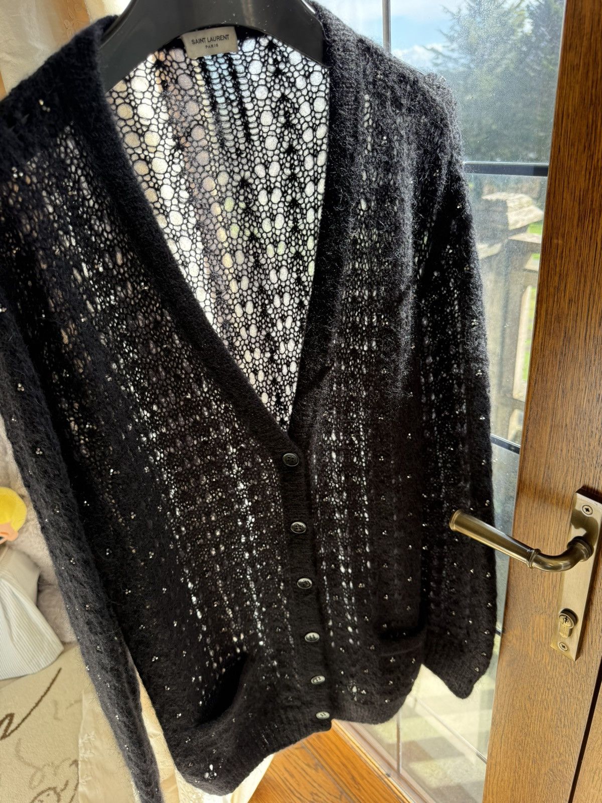 Saint Laurent Paris FW15 Saint Laurent studded mohair black cardigan glass Hedi Size US M / EU 48-50 / 2 - 20 Thumbnail