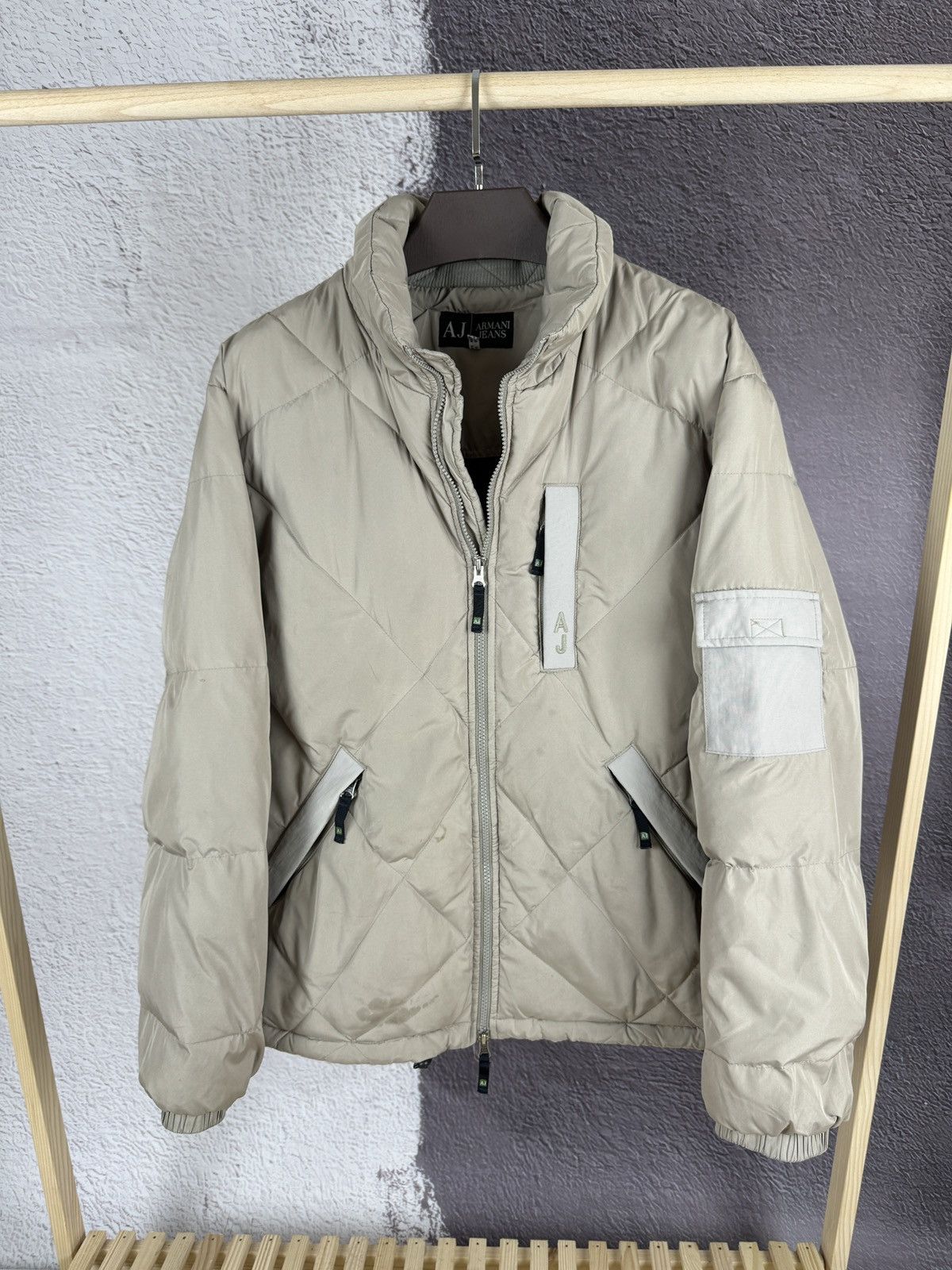 Armani Armani Jeans vintage beige used distressed down jacket Size US XL / EU 56 / 4 - 1 Thumbnail