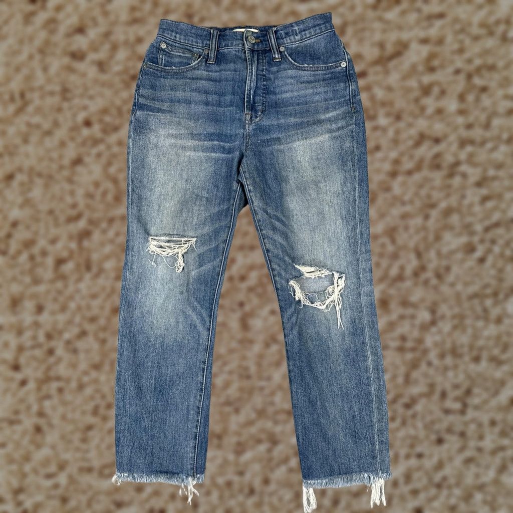 Madewell VINTAGE Madewell Jeans Womens 27 Blue Mid Rise Distressed Crop 27x24.5 Slim Pocket Fringe 5-Pocket Denim Fall Mens? Size 27" / US 4 / IT 40 - 1 Thumbnail
