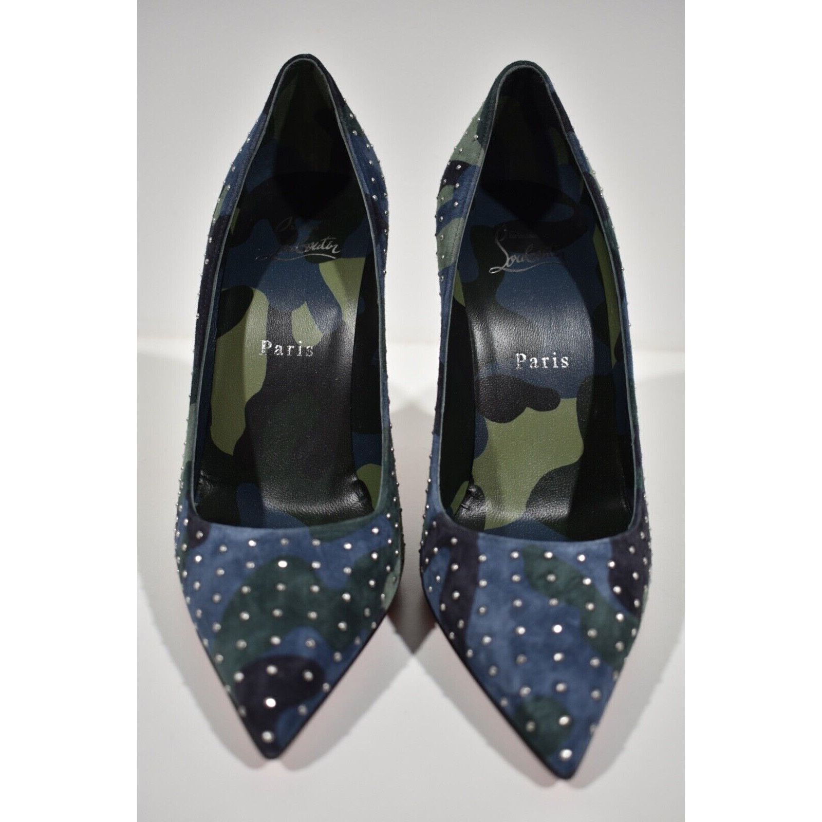 Christian Louboutin Kate Plume 100 Camo Blue Green Suede Classic Heel Pump 41 Size US 11 / IT 41 - 5 Thumbnail