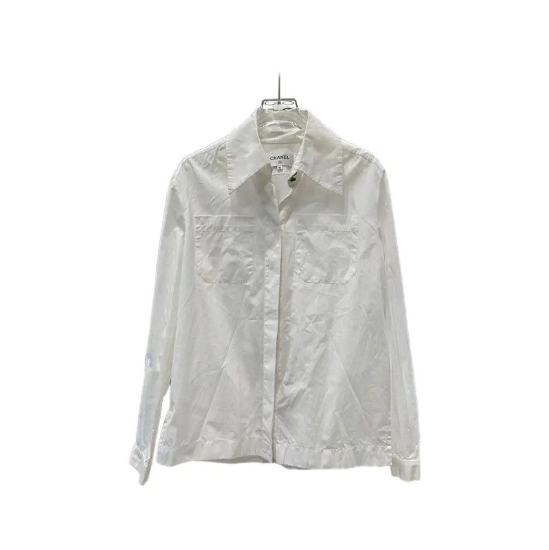 Chanel Chanel White Cotton Long Sleeve Shirt 0089 Size S / US 4 / IT 40 - 1 Thumbnail