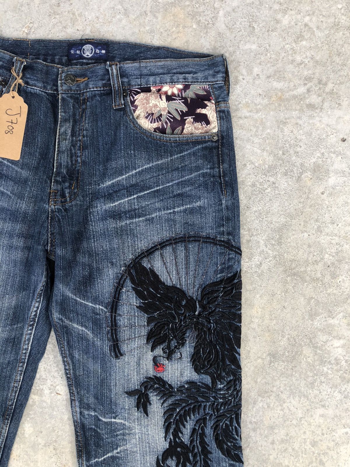 Japanese Brand Japanese Buden Embroidered Jeans Distressed Jeans Size US 33 - 5 Thumbnail